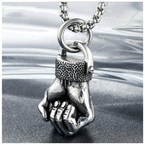 New Silver Mens Boxing Fist Pendant Necklace